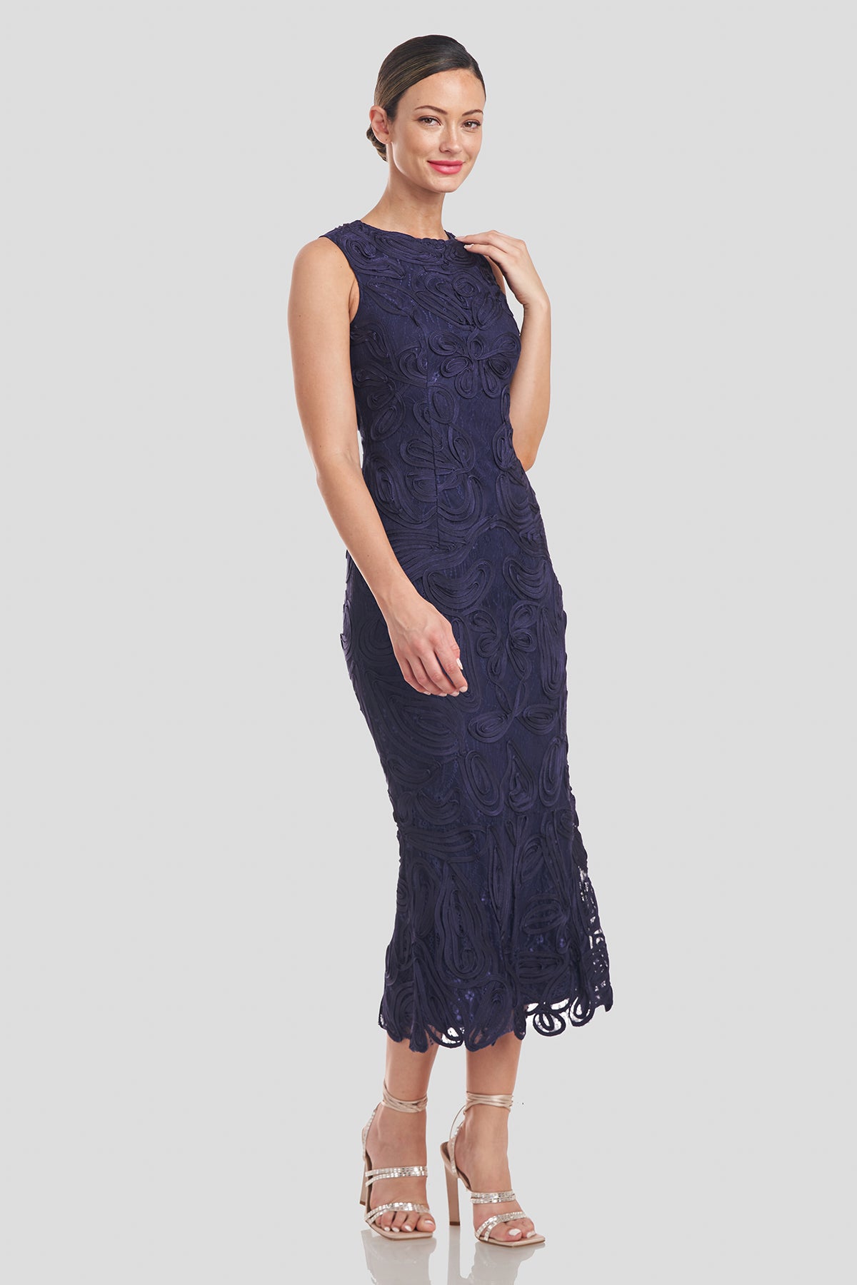 Meli Soutache Tea Length Dress - 2 / Navy Meli Soutache Tea Length Dress - 2 / Navy
