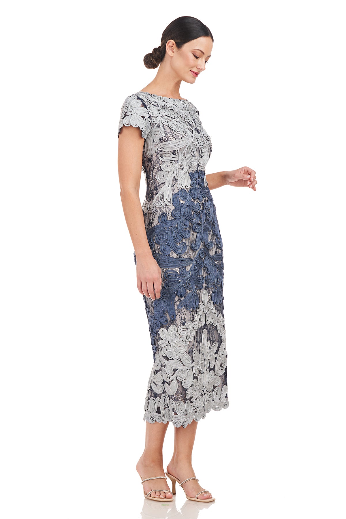 Js collections soutache shop embroidered overlay midi dress