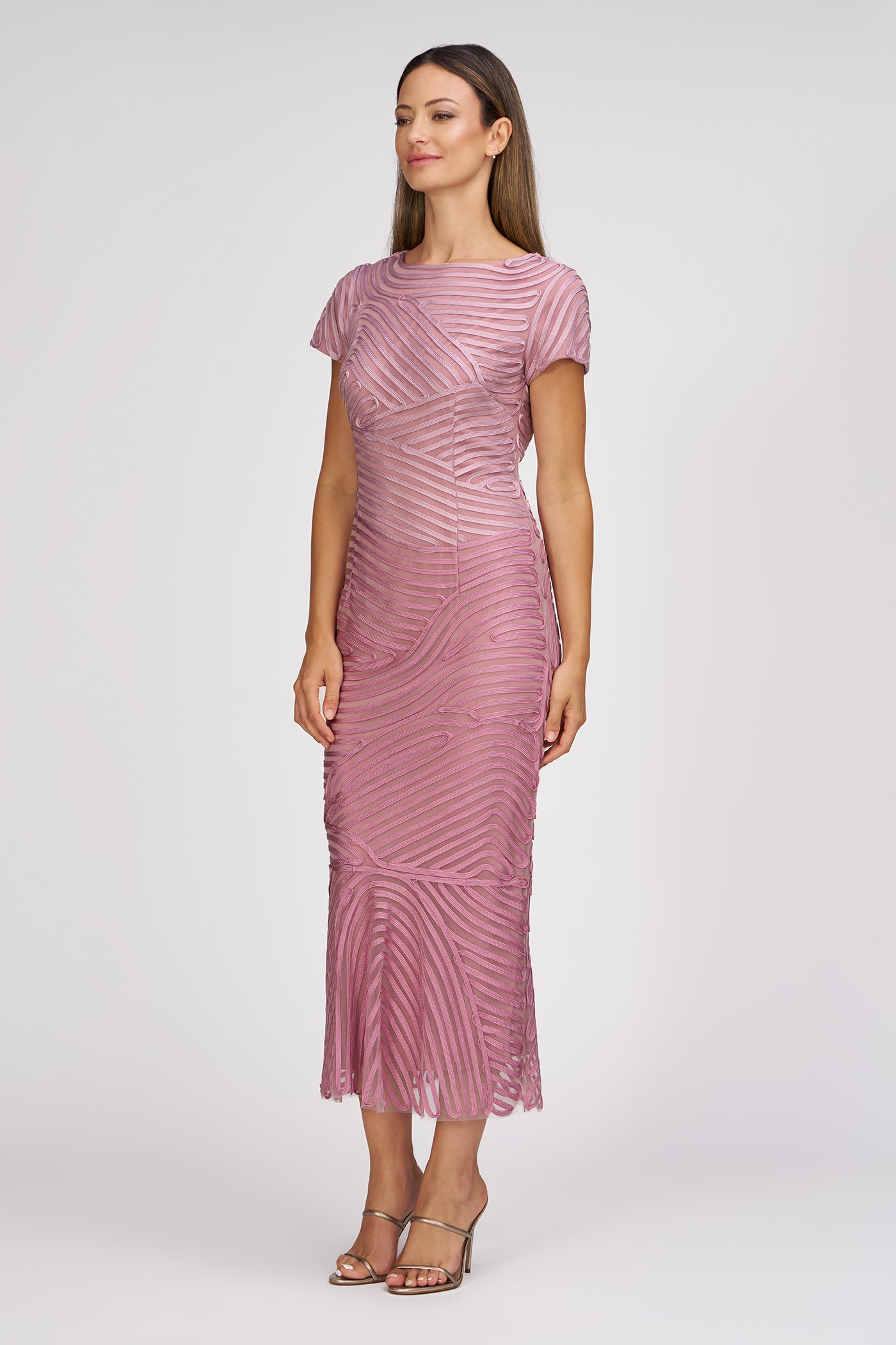 js collections soutache mesh dress JS Collections Violette Soutache Mesh 3/4 Sleeve Square Neck Sheath Midi Dress