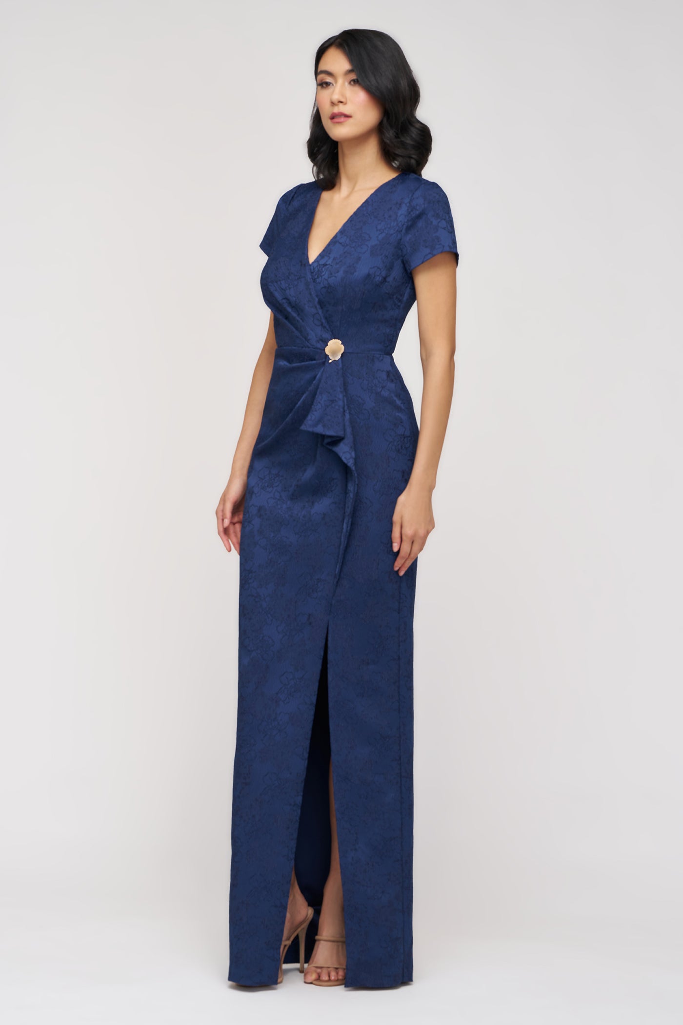 Aidy Faux Wrap Gown - 2 / Navy Aidy Faux Wrap Gown - 2 / Navy