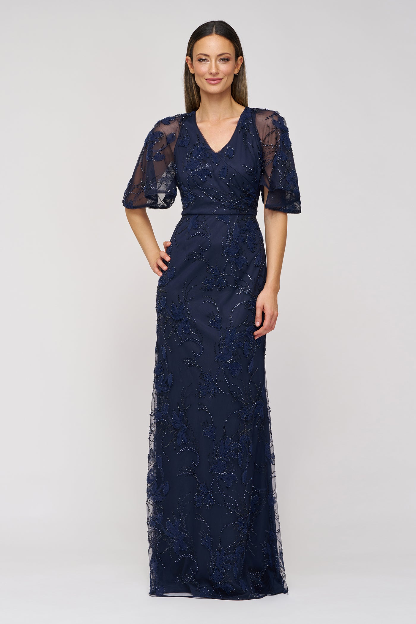 Alex Cape Sleeve Gown - 4 / Navy Alex Cape Sleeve Gown - 4 / Navy
