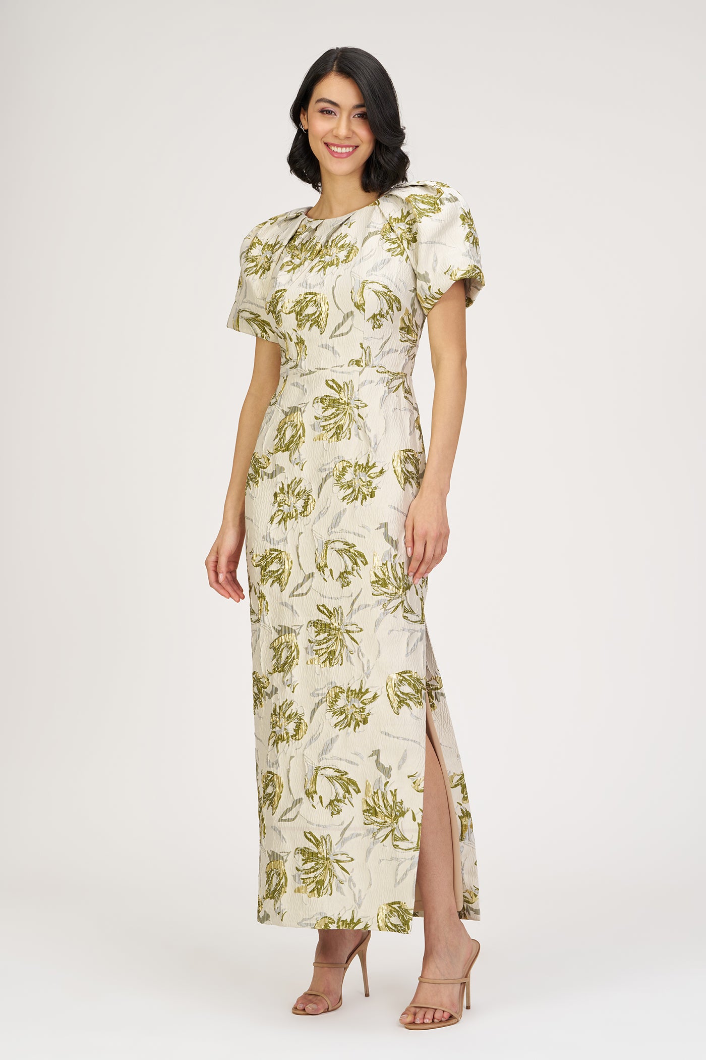 アトリエGG Pinny(aprondress) 16 Green halter neck crêpe dress with beaded fringes detailing