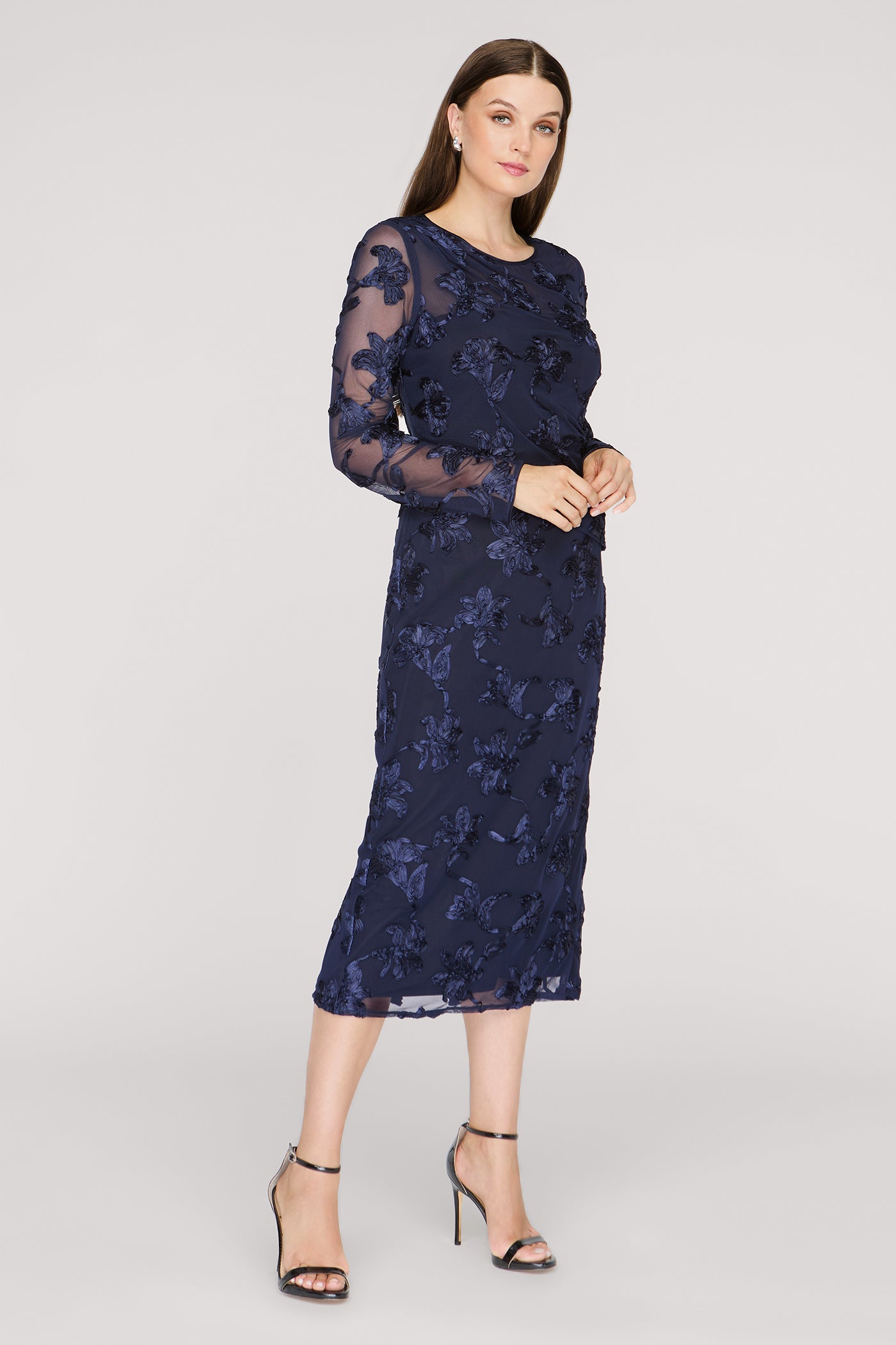 JS Collections Kori Long Sleeve Cocktail Dress - Deep Navy