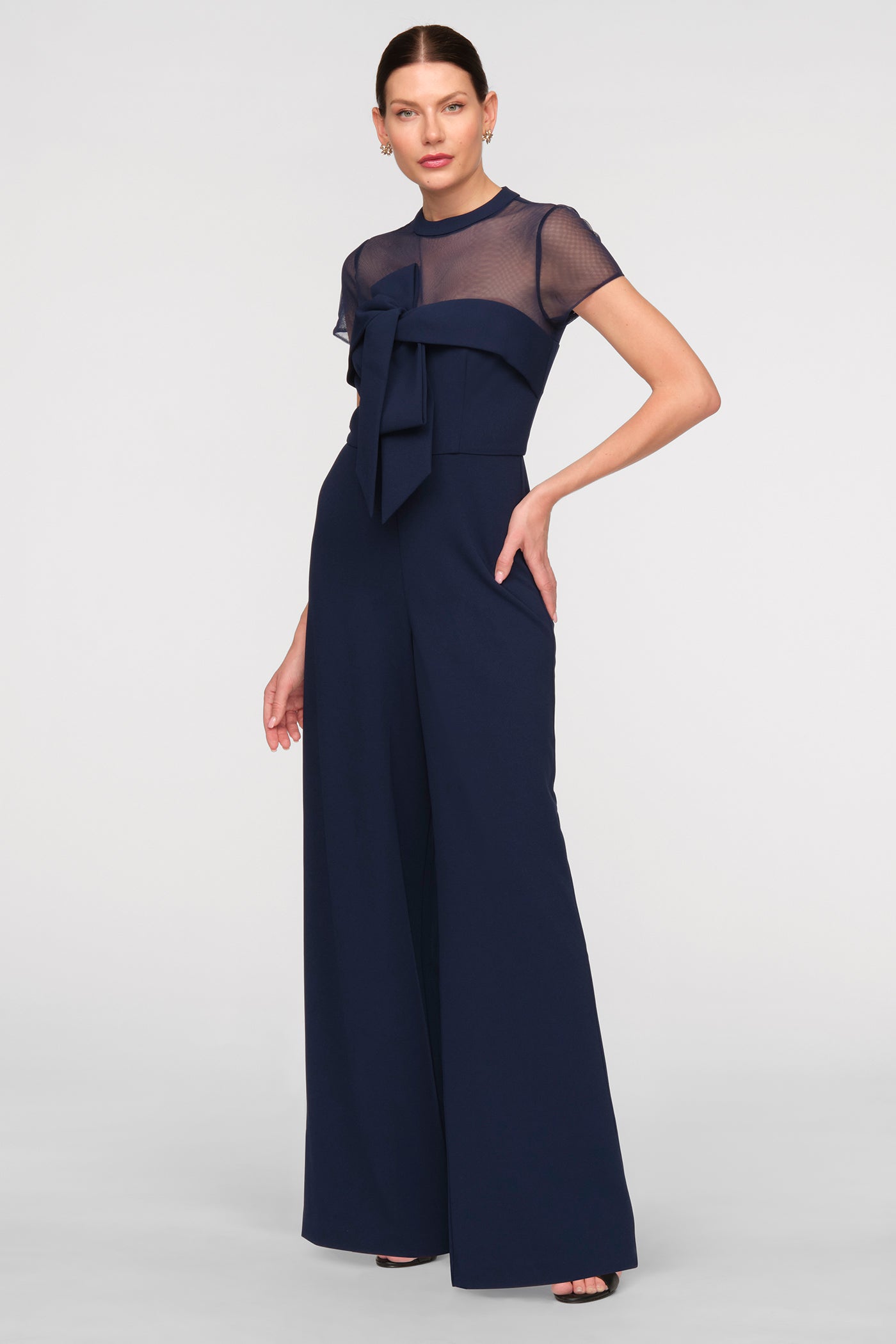 Bibiy SARAH RIBBON ROMPERS ネイビー Crepe Oversize Bow Jumpsuit – JS Collections