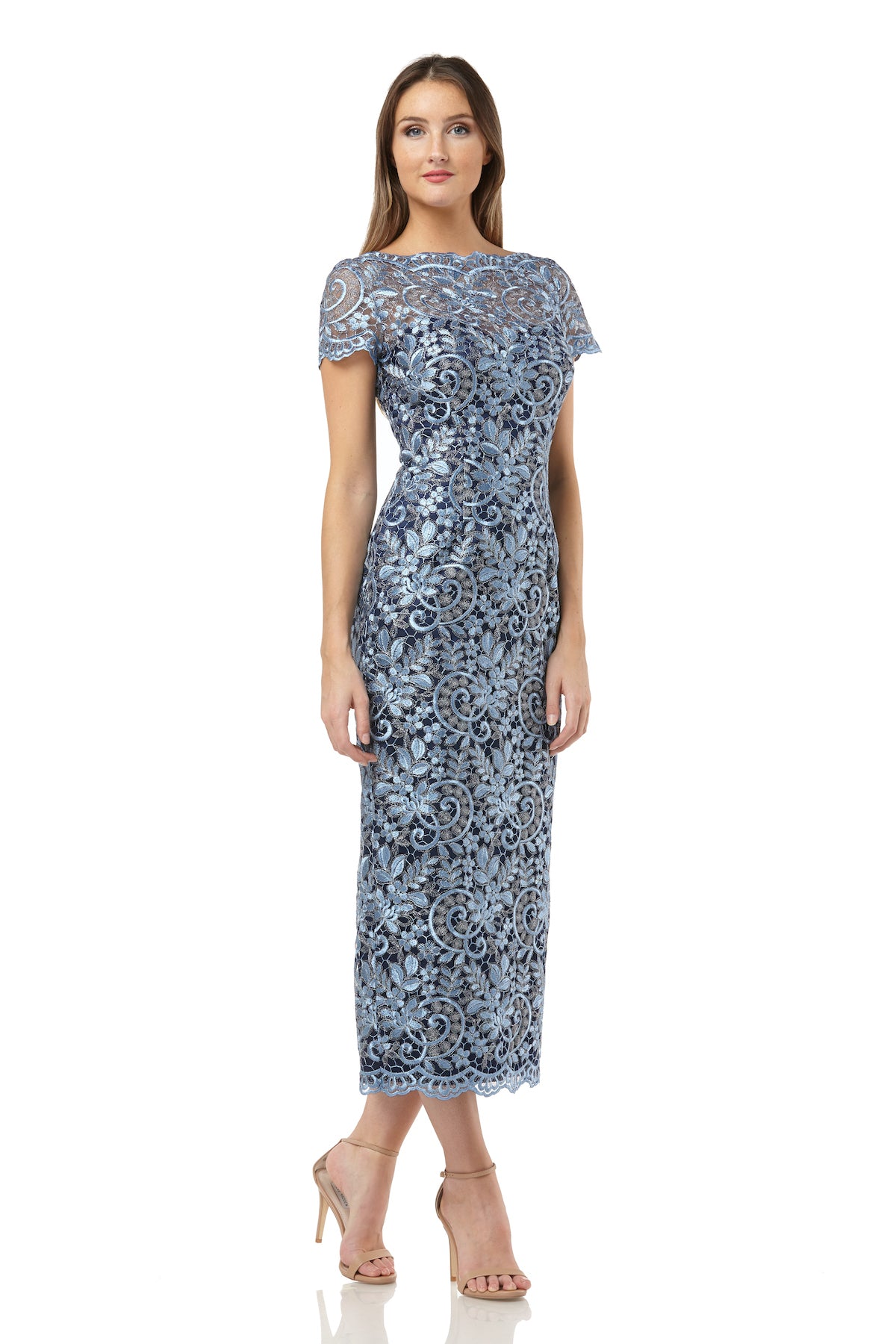 Metallic Embroidered Midi Dress  JS Collections