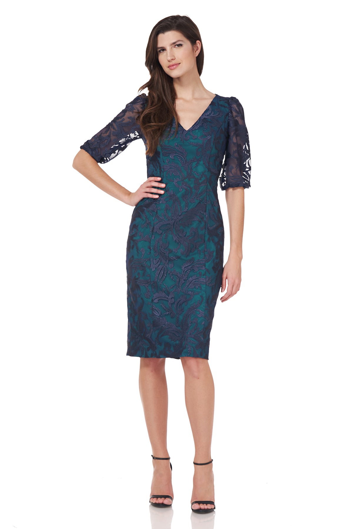 J.S. COLLECTION - Celeste Knee Length Dress - Navy/ Kelly Green JS Collections J.S. COLLECTION - Celeste Knee Length Dress - Navy/ Kelly Green JS Collections