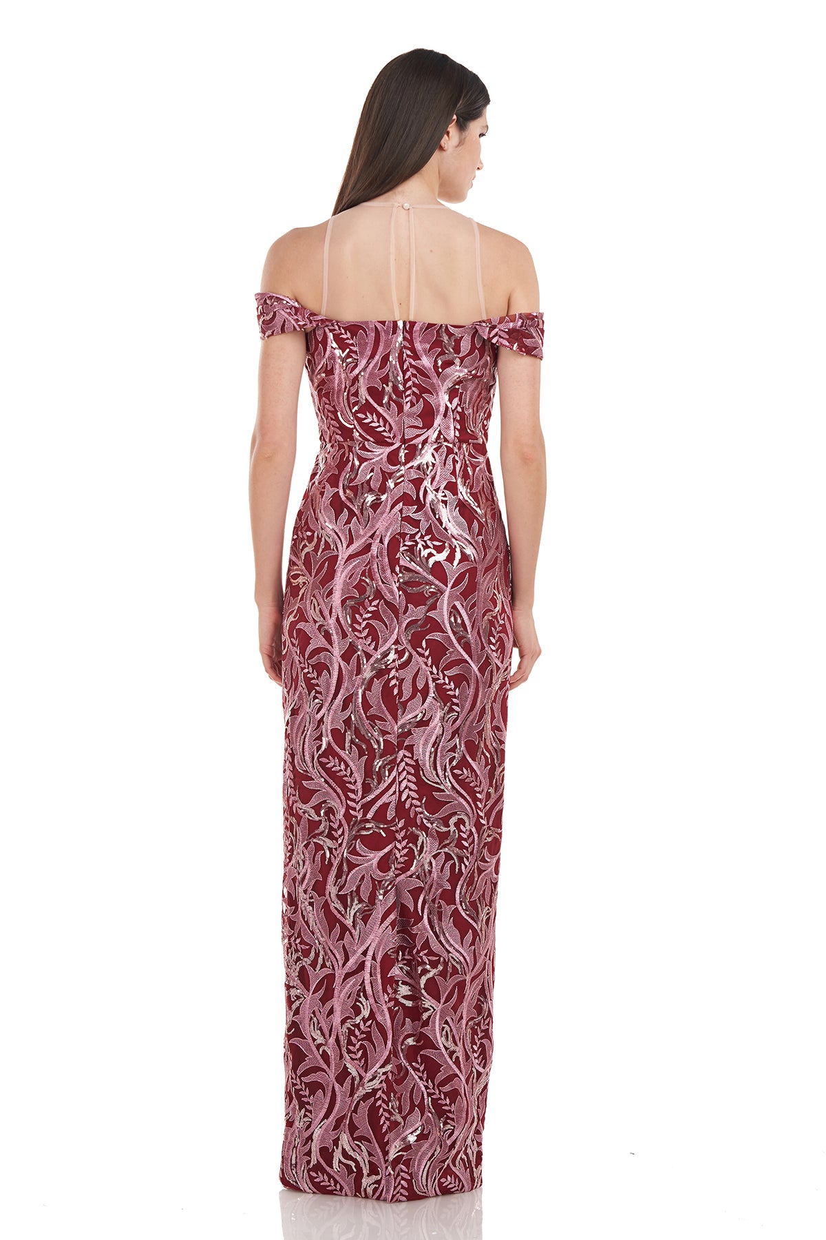 open lace back dress Cora Cold Shoulder Column Gown – JS Collections