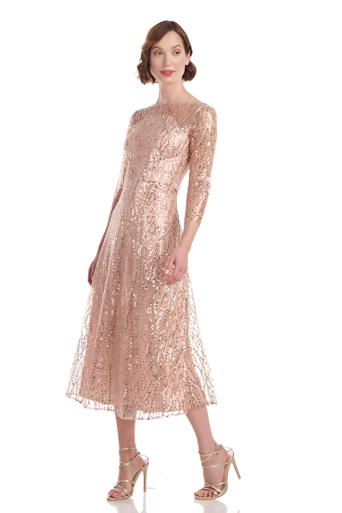 long sleeve rose gold midi dress Queen Bee Maternity long sleeved midi dress in glitter rose gold