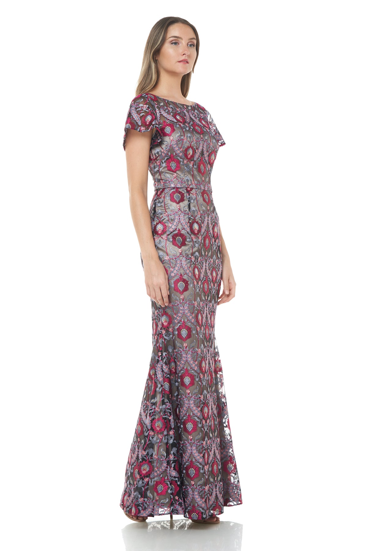 Js collections shop embroidered illusion gown