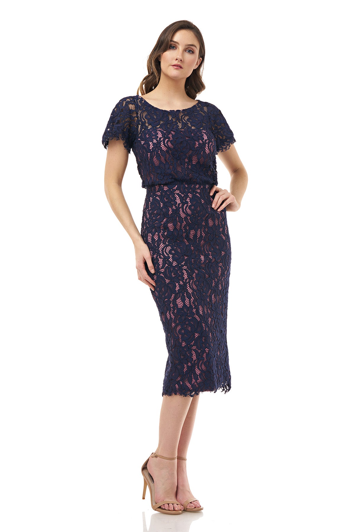 Lace Flutter Sleeve Midi Dress JS Collections Lace Flutter Sleeve Midi Dress JS Collections