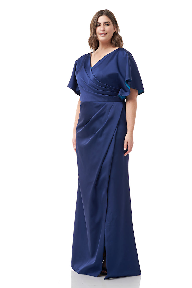 js collections bridesmaid dresses Surplice Bonded Satin Gown Curve beautiful for garden ceremonies $15 sale Liv Foster- Maeve Beaded Color:Ivory/Ivory