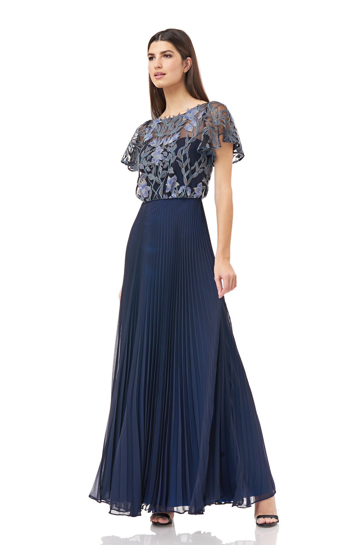 Js collections hotsell embroidered illusion gown