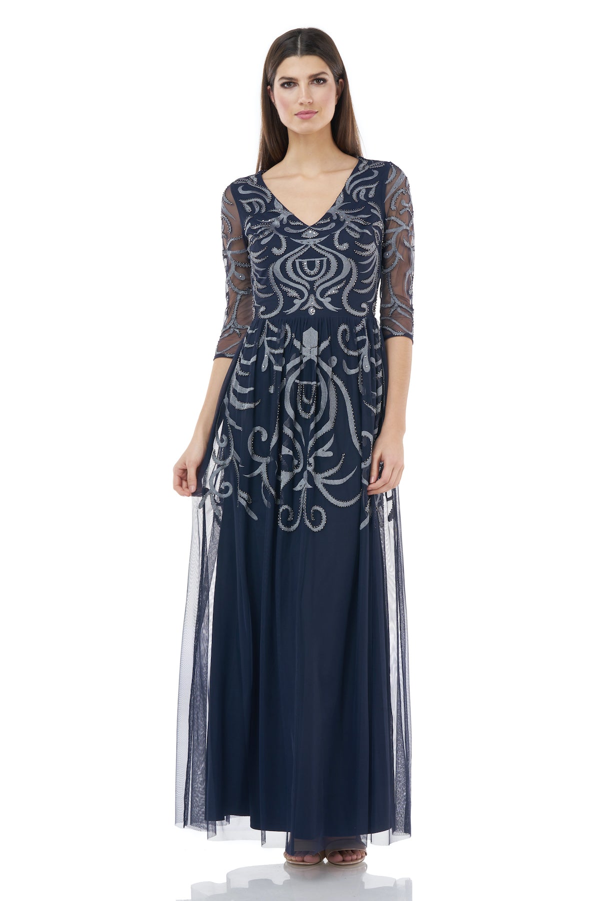 V-Neck Beaded Embroidered Gown – JS Collections