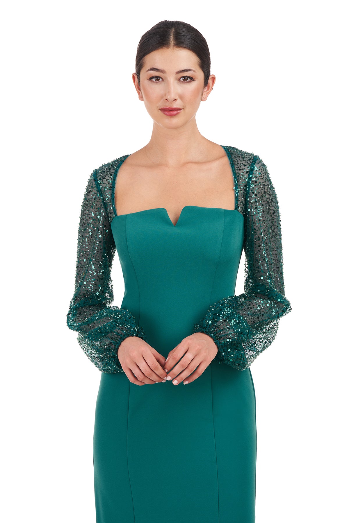 Kim Gown With Sequin Sleeve