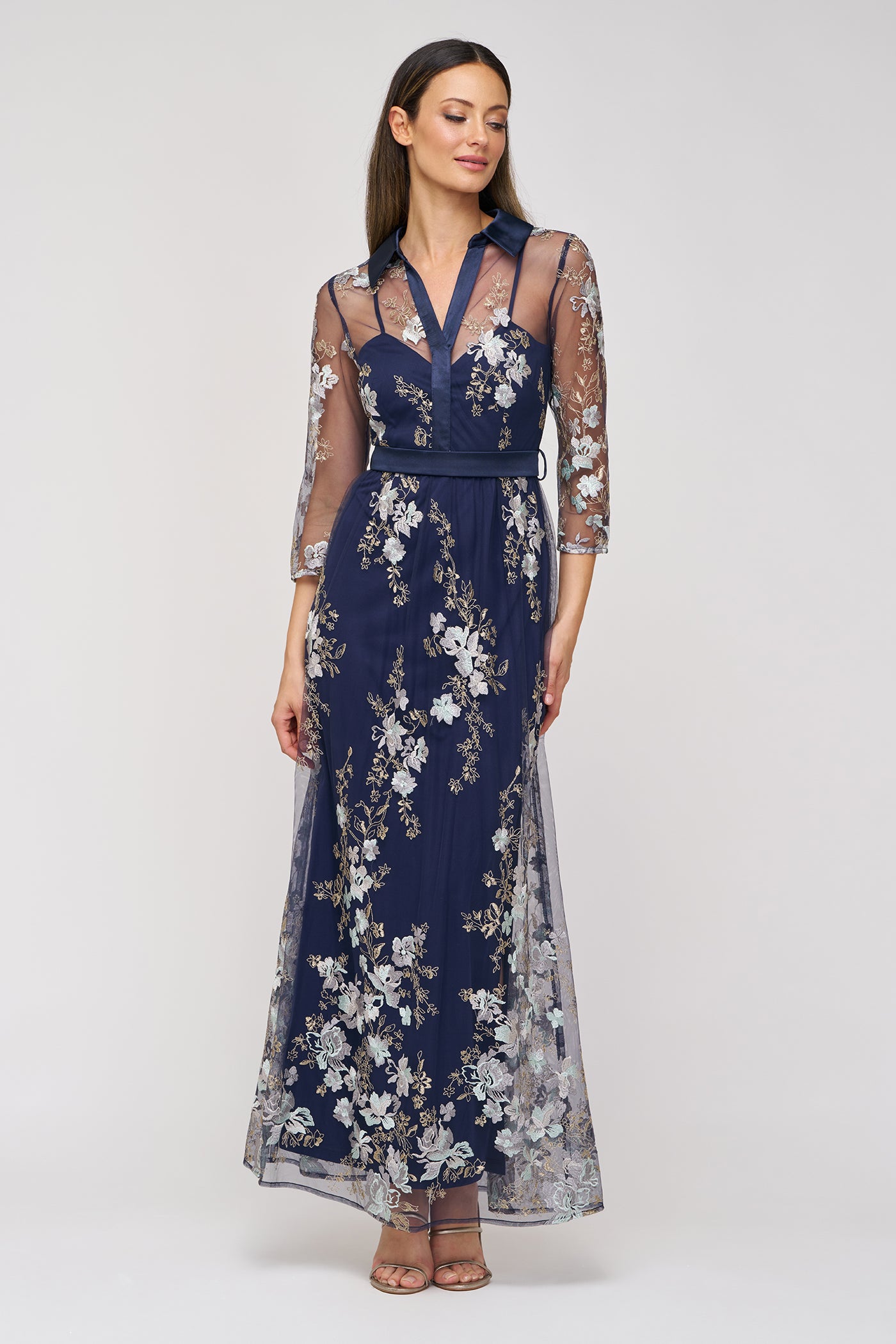 embroidered floral shirt dress G800-BK