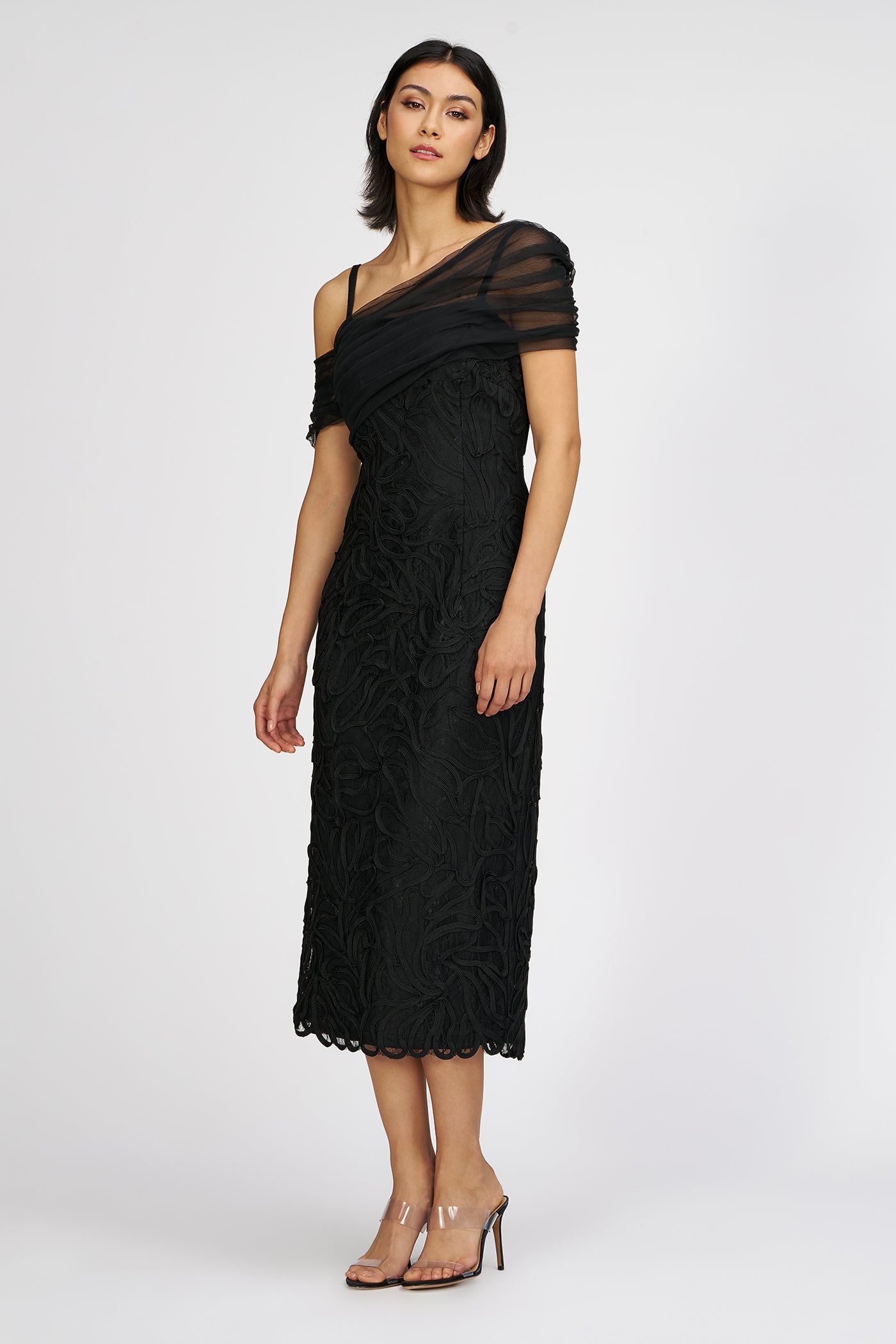 soutache mesh dress js collections Addilyn Soutache Mesh Stole Dress