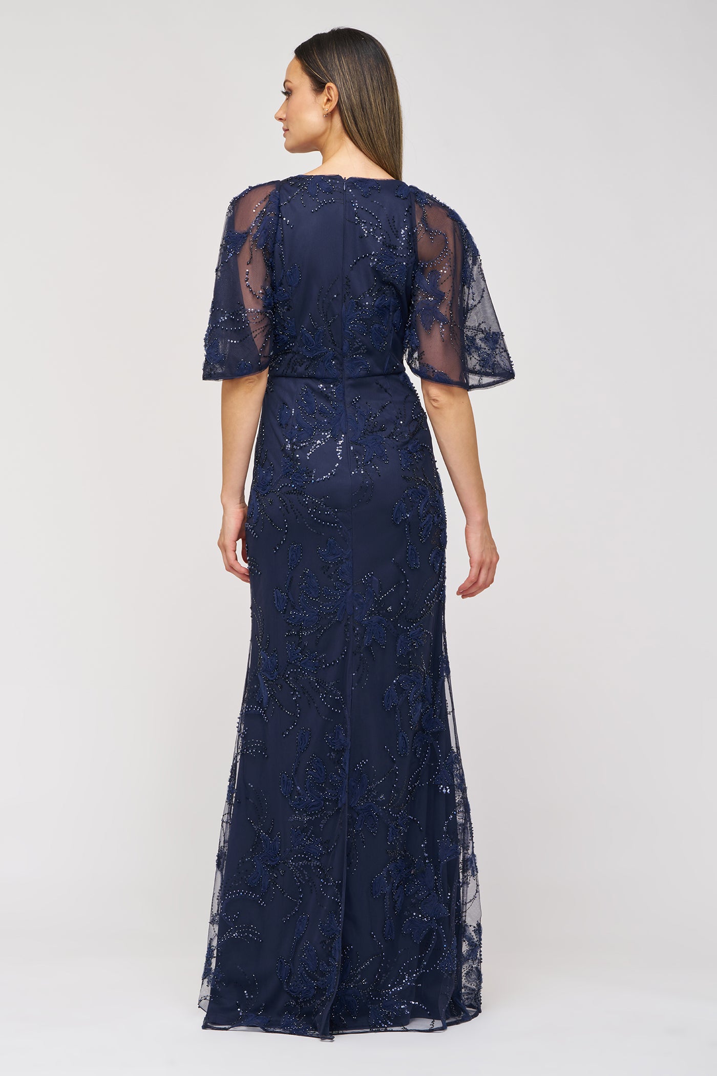 Alex Cape Sleeve Gown - 4 / Navy Alex Cape Sleeve Gown - 4 / Navy
