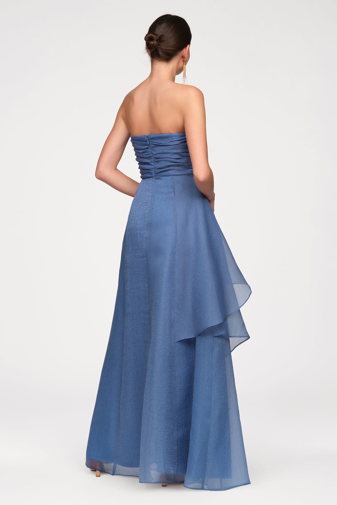 organza blue dress Yves Blue Organza and Chiffon Strapless Gown With Sapphire Fleur Embroidery