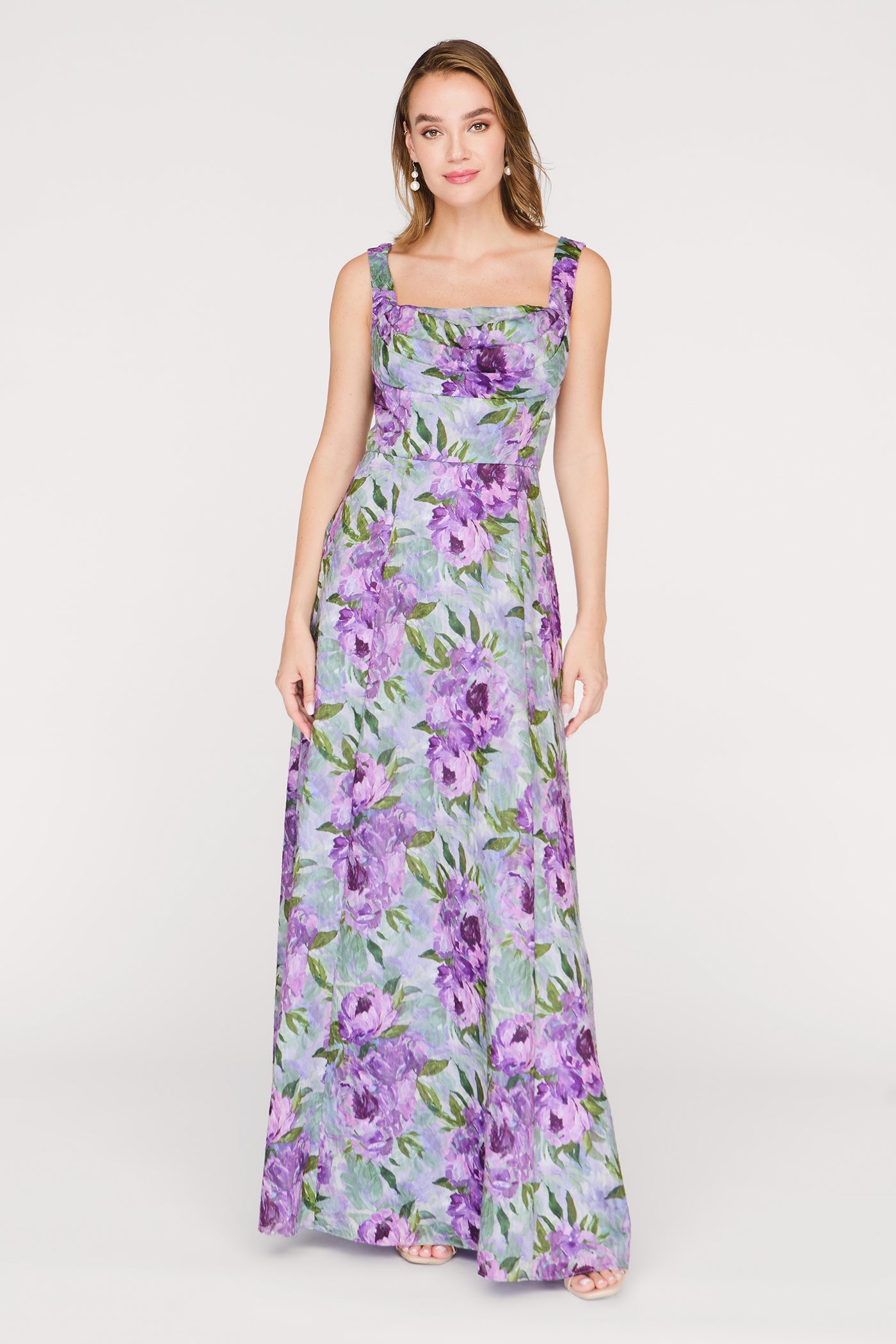js collection maxi dresses JS COLLECTIONS Teal Embroidered Corded Floral Lace Sheer Blouson Maxi Gown 6 = S