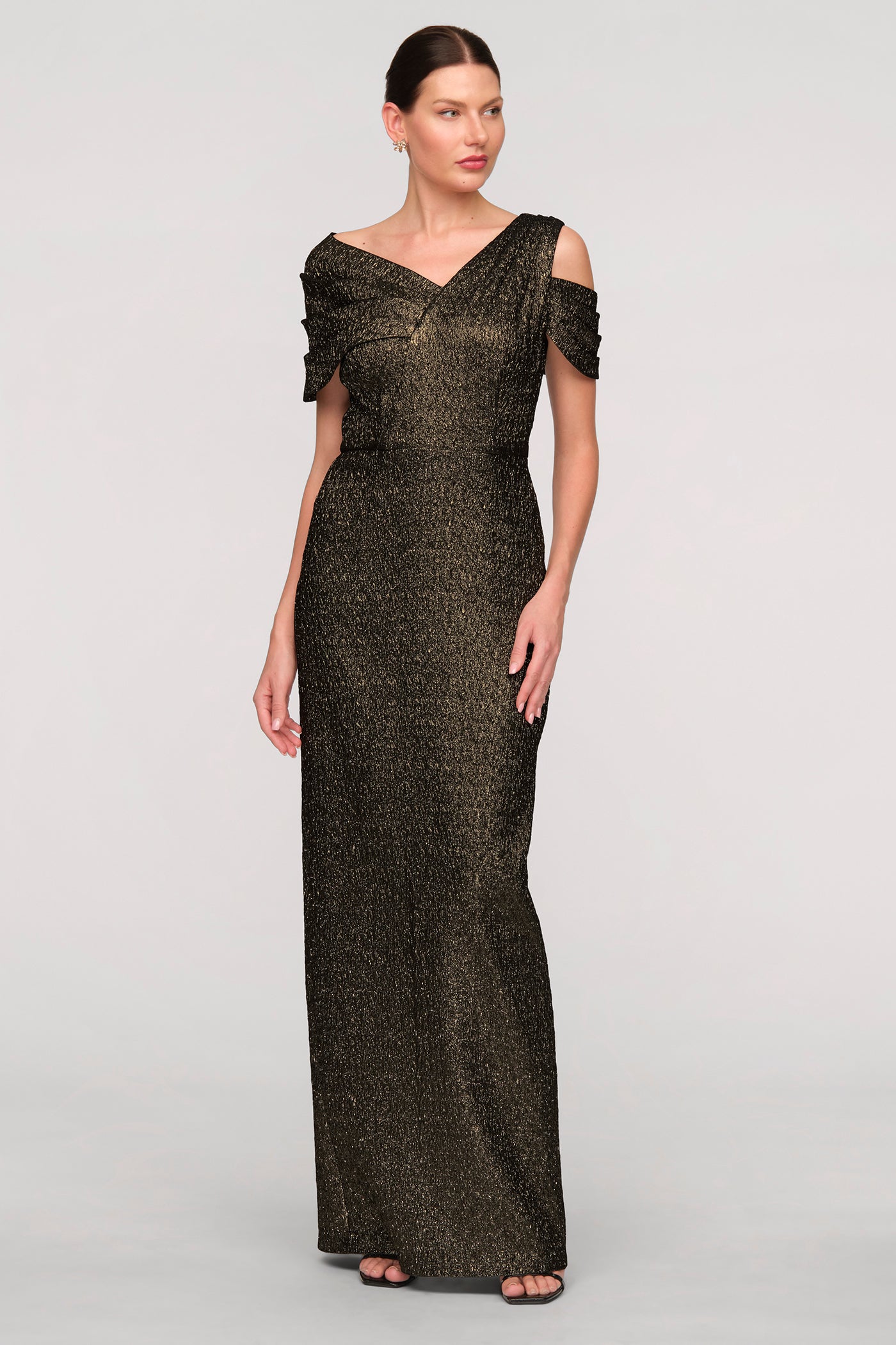 Peach Asymmetric Column Gown