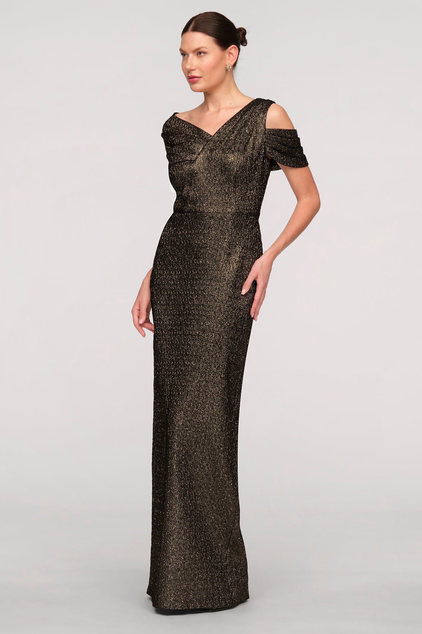 Peach Asymmetric Column Gown