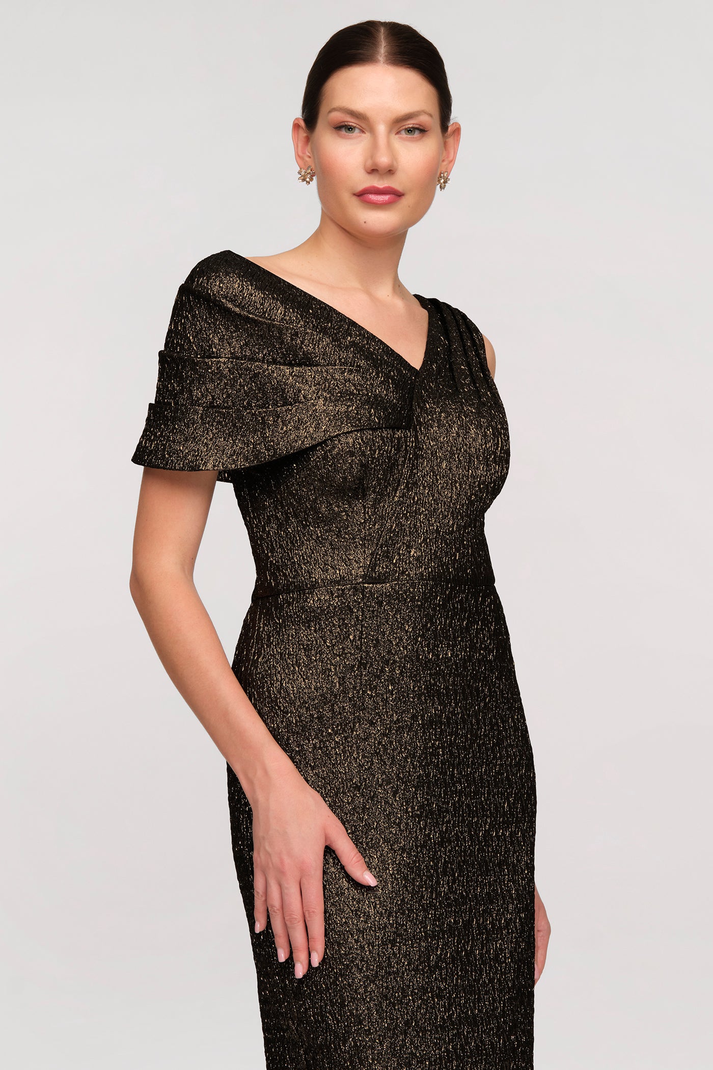Peach Asymmetric Column Gown