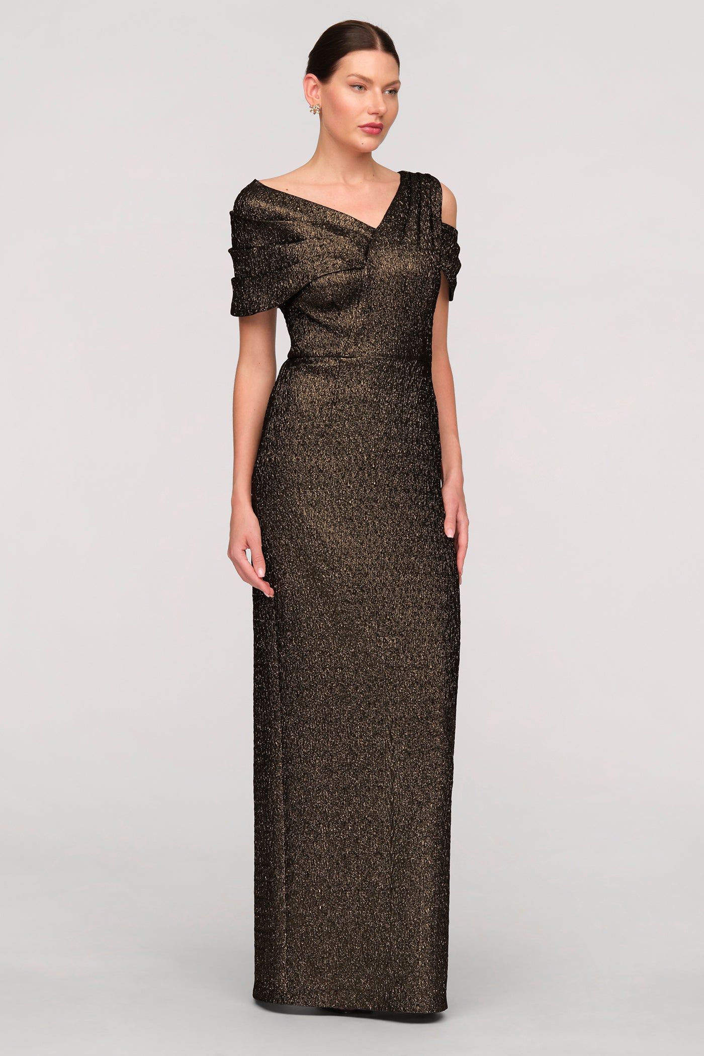 Peach Asymmetric Column Gown