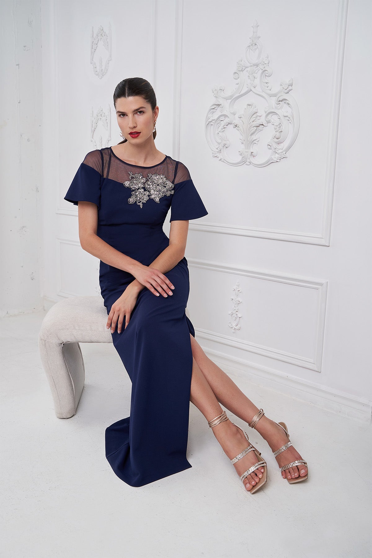 Fleur Beaded Column Gown