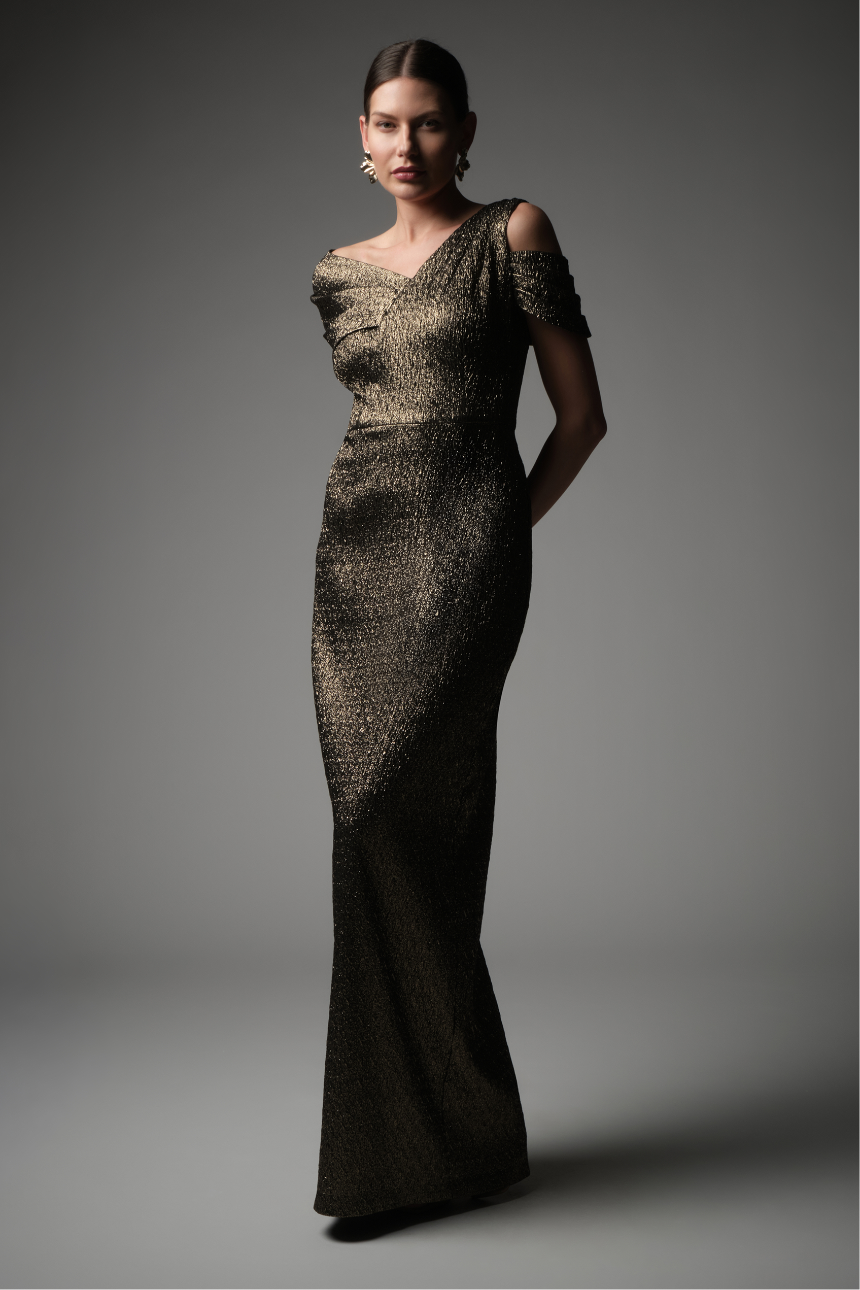 Peach Asymmetric Column Gown