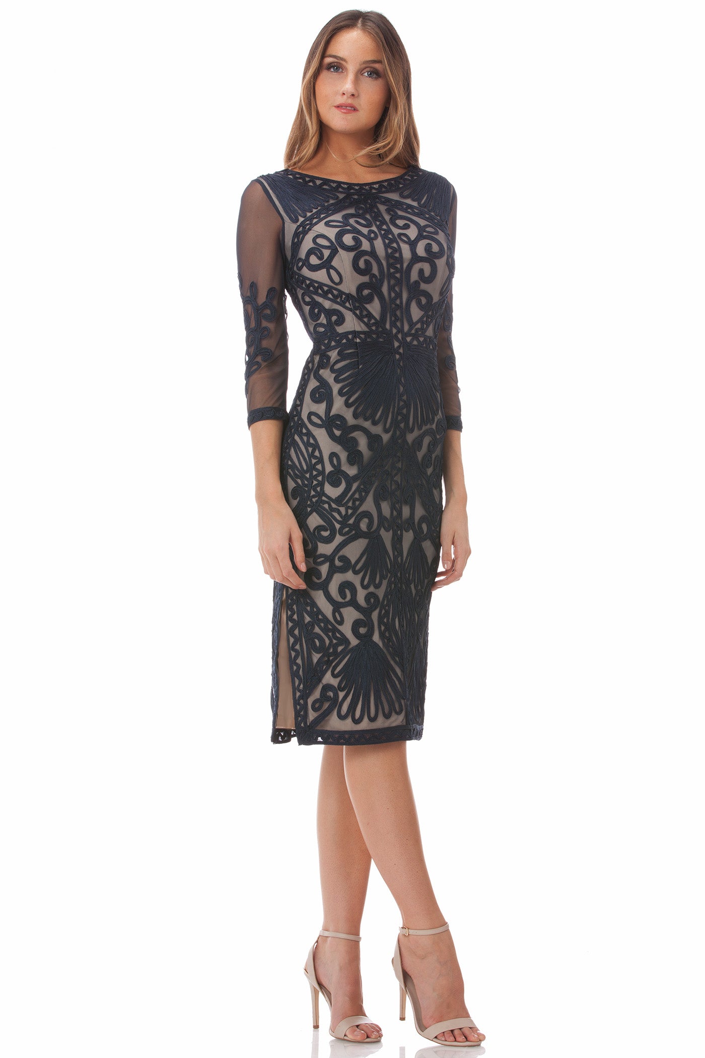 Soutache Embroidered Midi Dress
