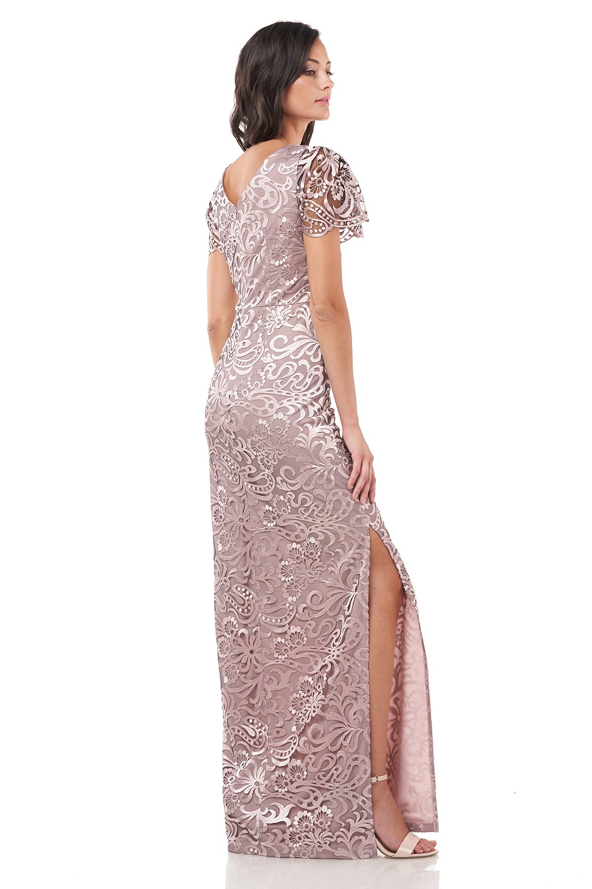 Embroiderd Mesh Flutter Gown