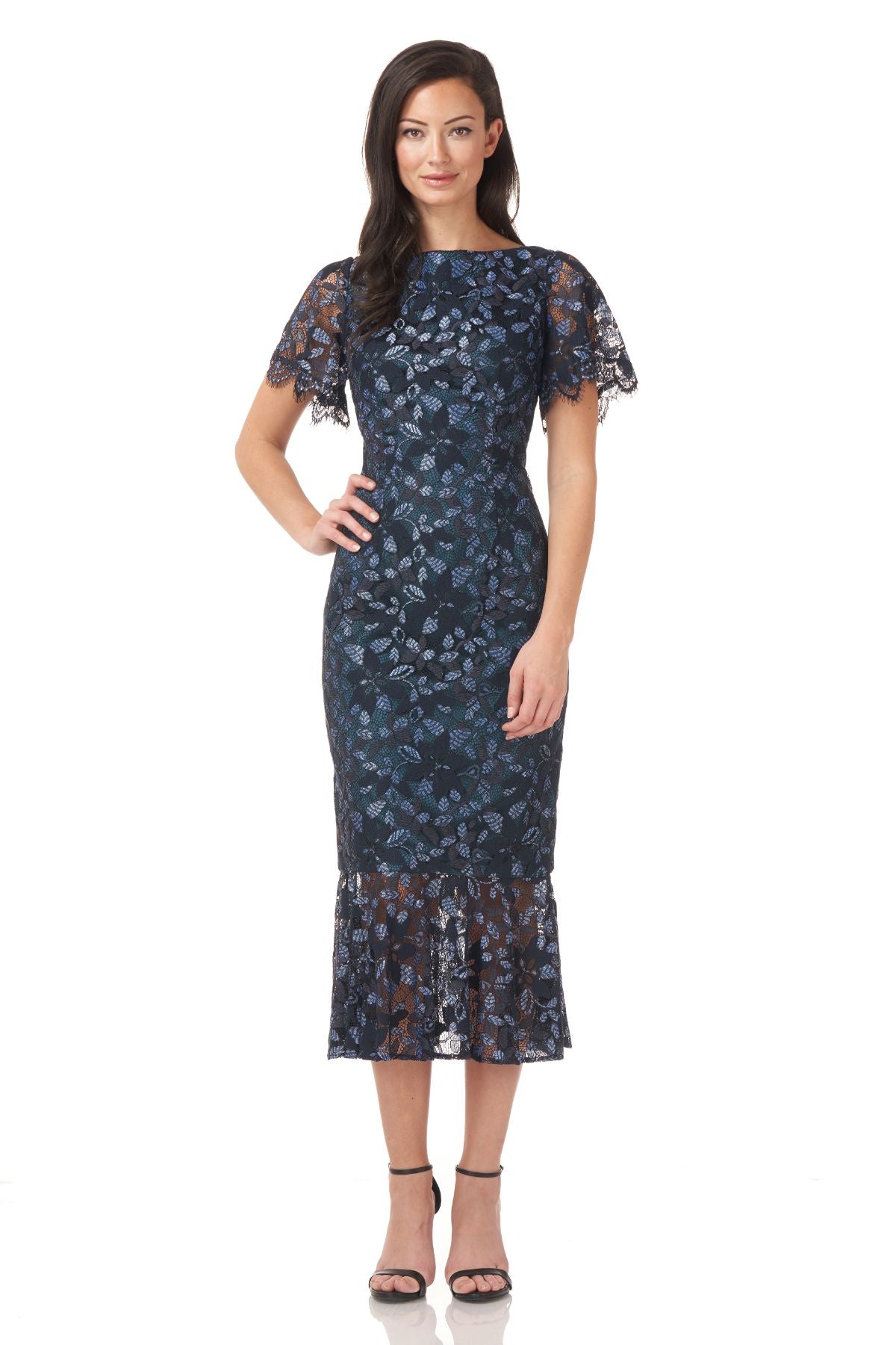 Flutter Sleeve Midi Lace Dress