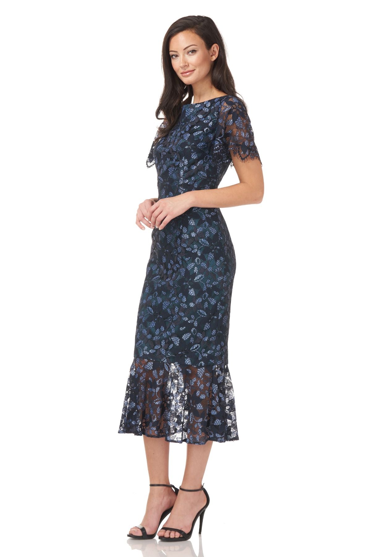 Flutter Sleeve Midi Lace Dress