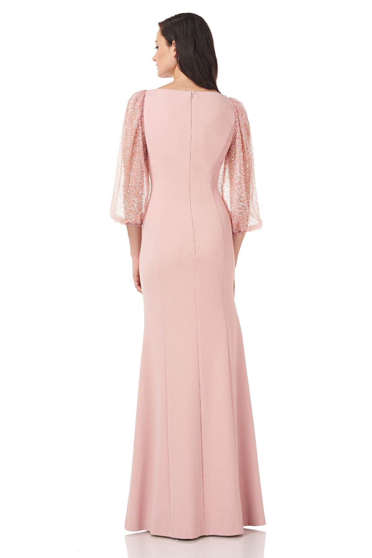 Beaded Sleeve Crepe Gown