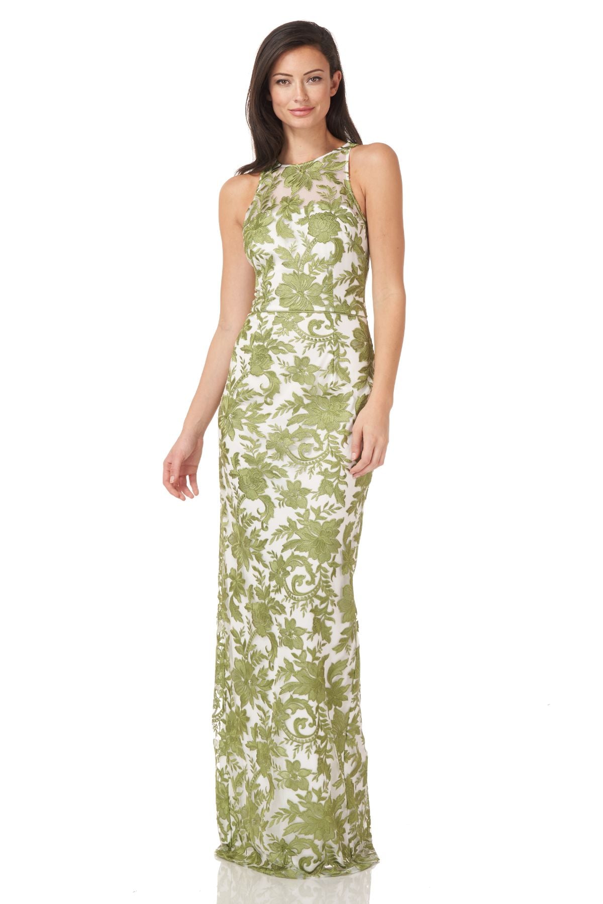 Embroidered Halter Gown