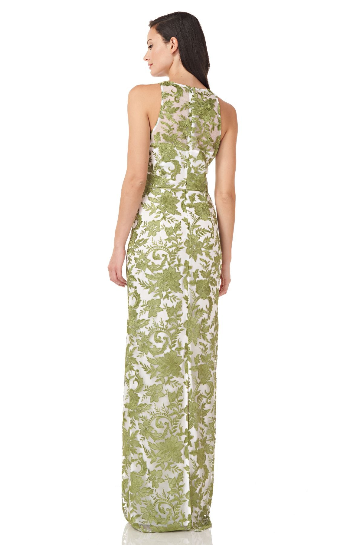 Embroidered Halter Gown