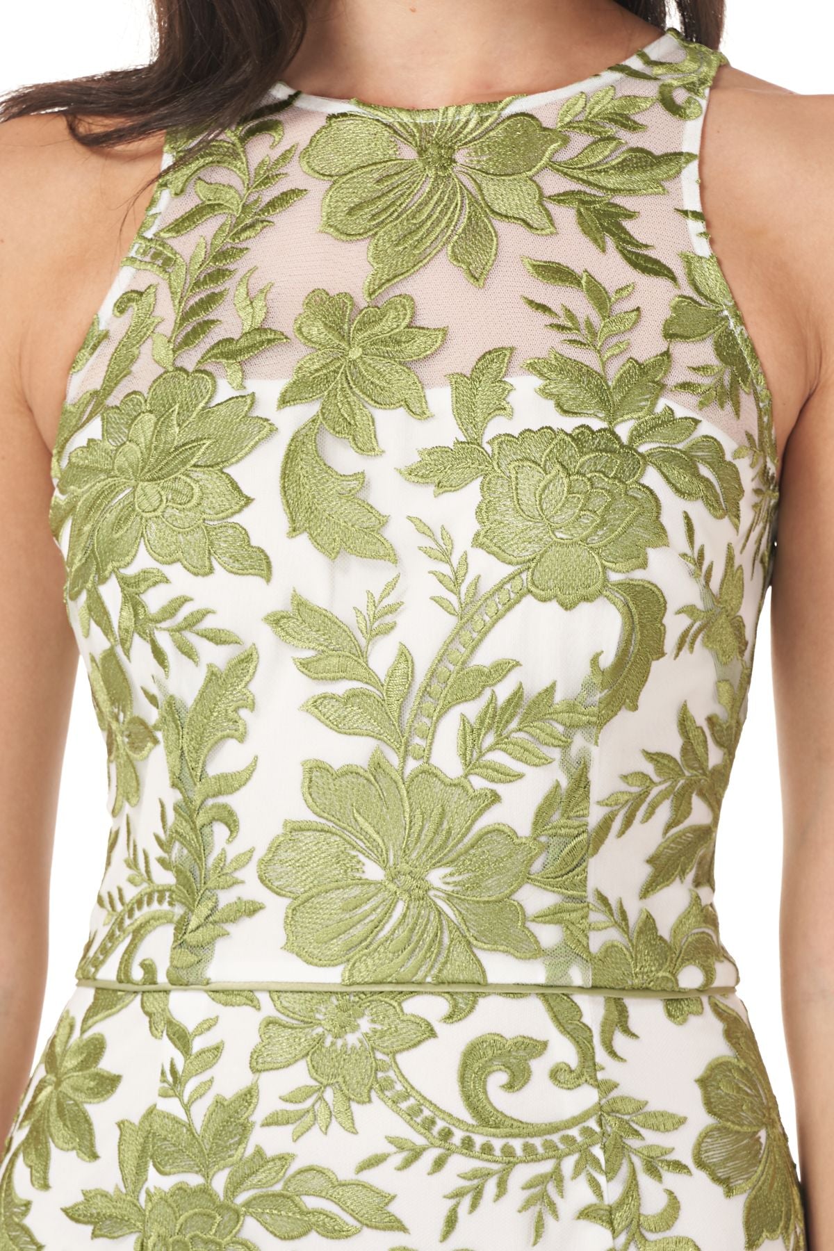 Embroidered Halter Gown