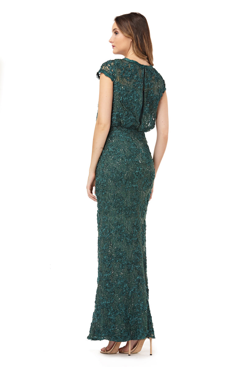 knee length dresses for ladies Sequin Lace Blouson Gown – JS Collections