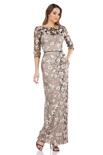 Floral Embroidered Mesh Surplice Gown